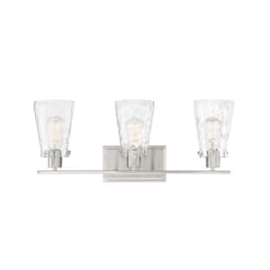 Vaughan 23.75 in. W x 9.25 in. H 3-Light Satin Nickel Bathroom Vanity Light with Clear Glass Shades
