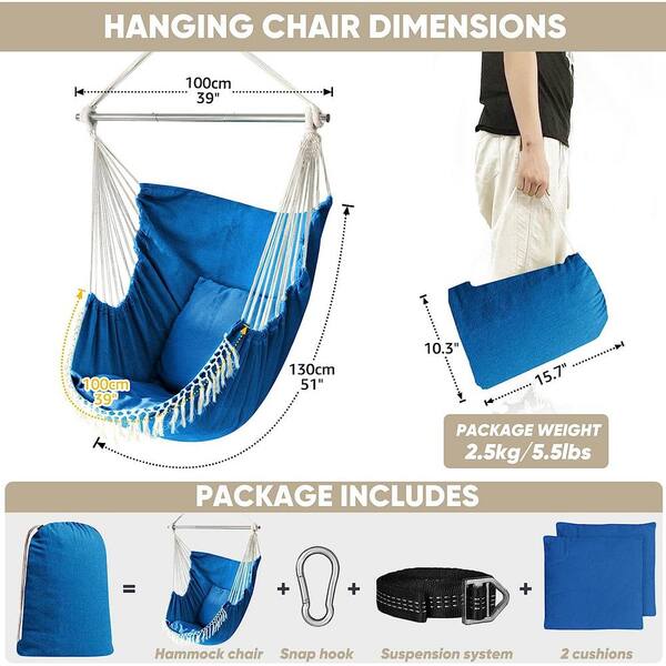thumbnail image 2 of Pezlun Hammock Chair With 2 Cushions - 330 Lb Capacity Canvas Hanging Chair For Indoor & Outdoor 2 of 12