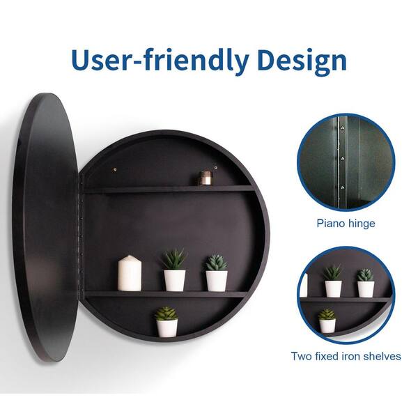 24 in. W x 24 in. H Round Black Metal Framed Wall Mount Medicine