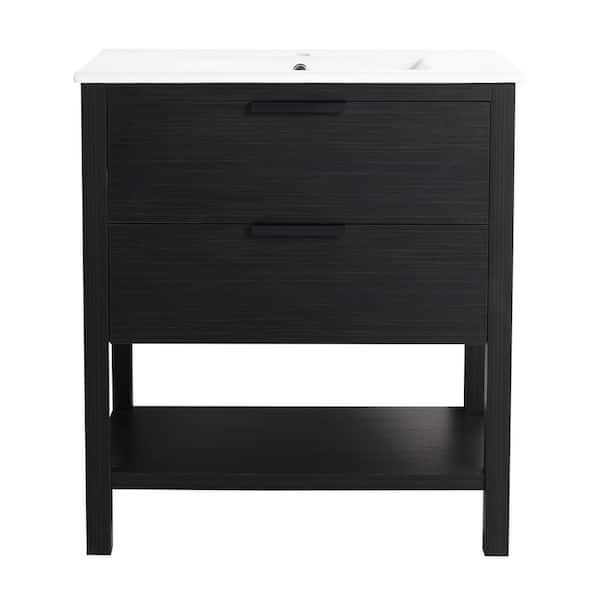 30 in. Freestanding Single Sink Plywood Bath Vanity in Black Chestnut with White Ceramic Top