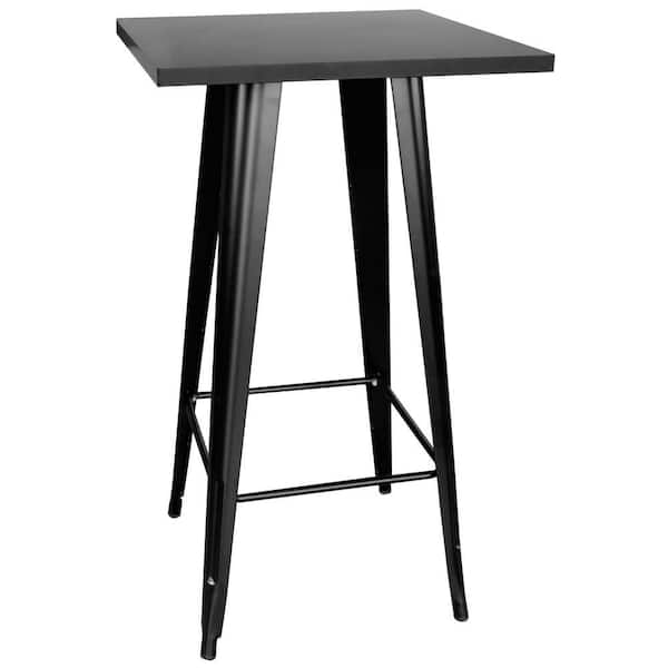 AmeriHome Metal and Wood 23.5 in. Square, Glossy Black Wood with Black Metal Frame Pub Table (Seats 2)