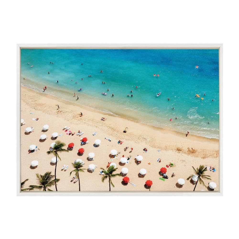 Sylvie Tropical Beach Framed Canvas Print in White Frame