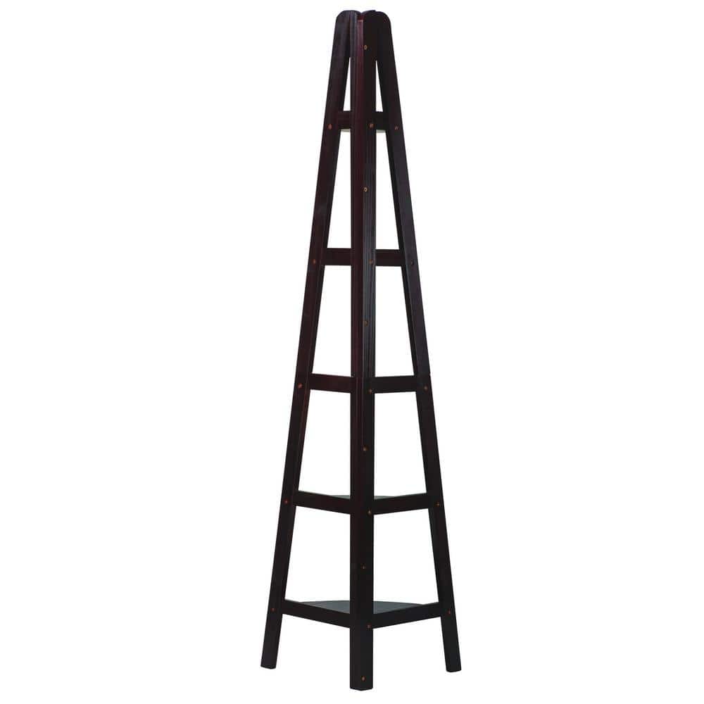 Espresso Solid Wood 5-Tier Corner Ladder Bookcase