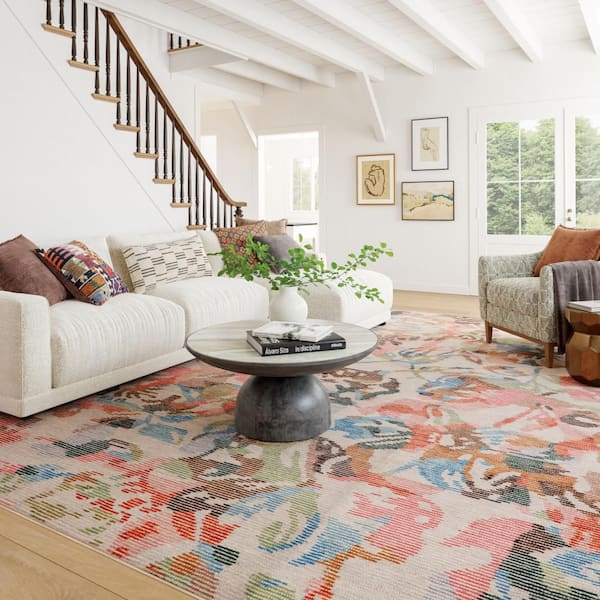 9 ft. x 12 ft. Multi Bloom Machine Washable Indoor Area Rug