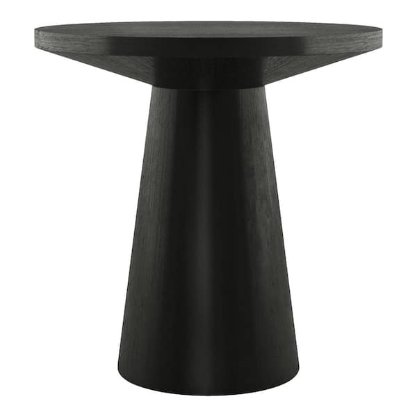 Leander 20 in. Black Round Wood End Table with Cone-Shaped Pedestal Base