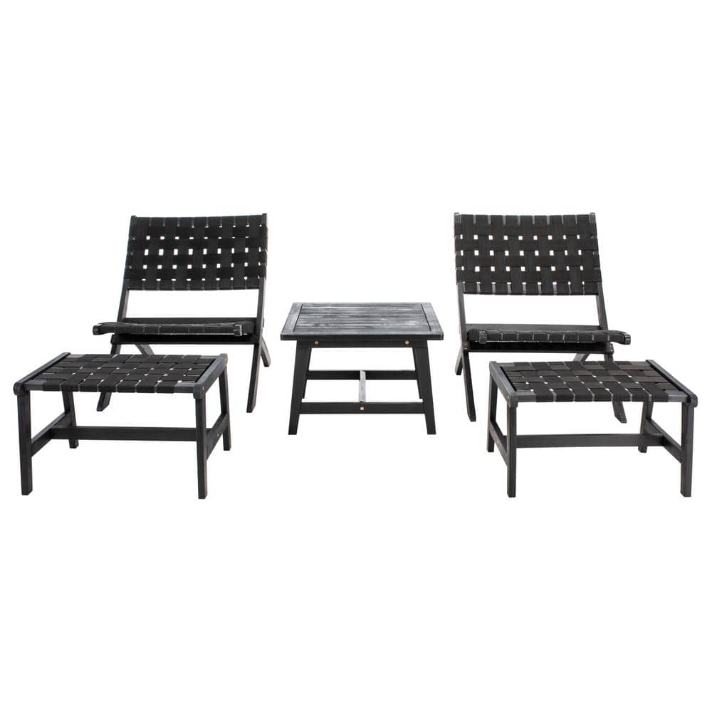 SAFAVIEH Darryl Black 5Piece Acacia Wood Outdoor Lounge Chair Set