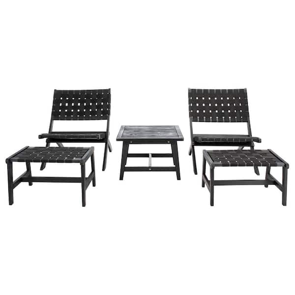 SAFAVIEH Darryl Black 5-Piece Acacia Wood Outdoor Lounge Chair Set without Cushion