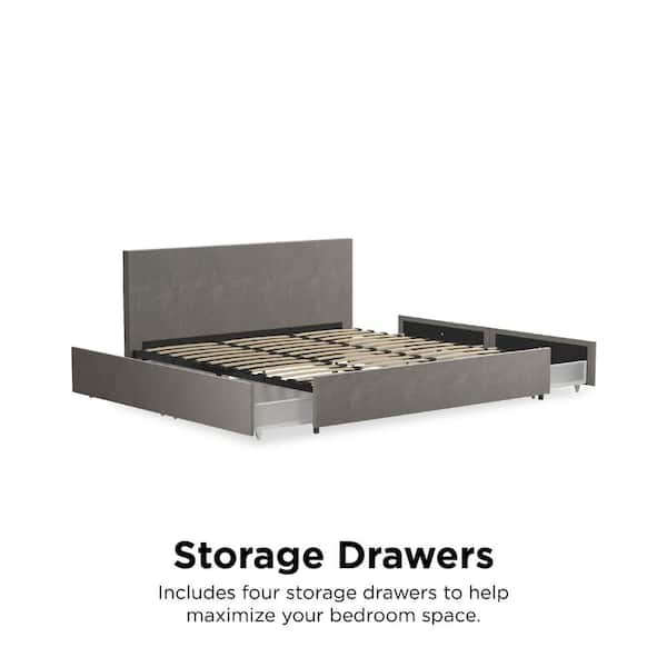 Novogratz Kelly Light Gray Velvet Upholstered King Bed with