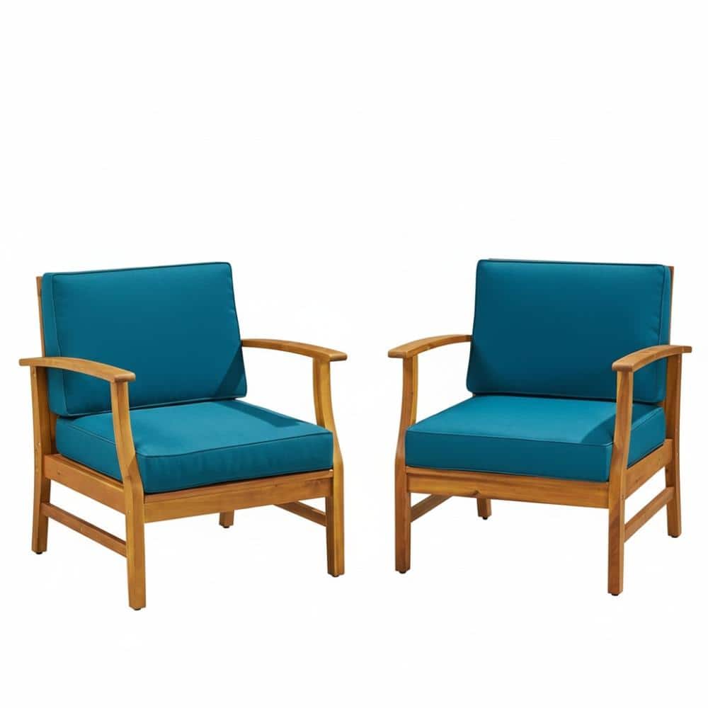 Teak Acacia Wood Outdoor Lounge Chair with Blue Cushion (2-Pack) price history on PriceWatchPro
