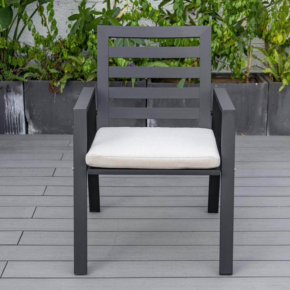 Black Aluminum Outdoor Dining Chair with Beige Cushions