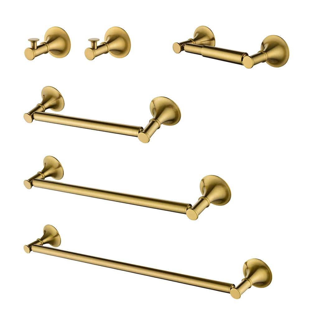 Brushed Gold 6-Piece Brass Bathroom Hardware Set