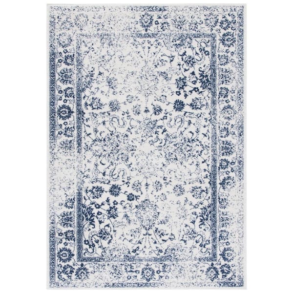 Adirondack 3 ft. x 5 ft. Ivory/Navy Border Distressed Area Rug