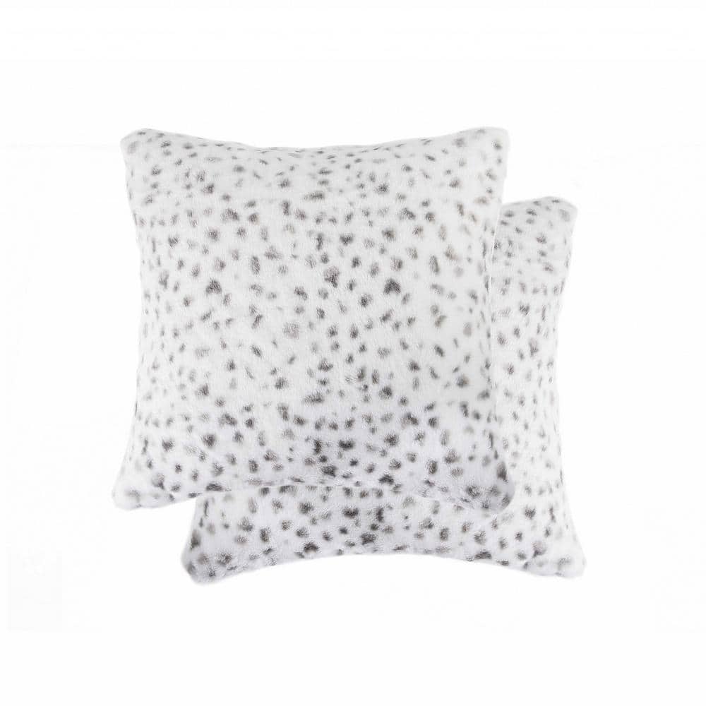 Snow Leopard Faux Fur Square Pillow Set of 2