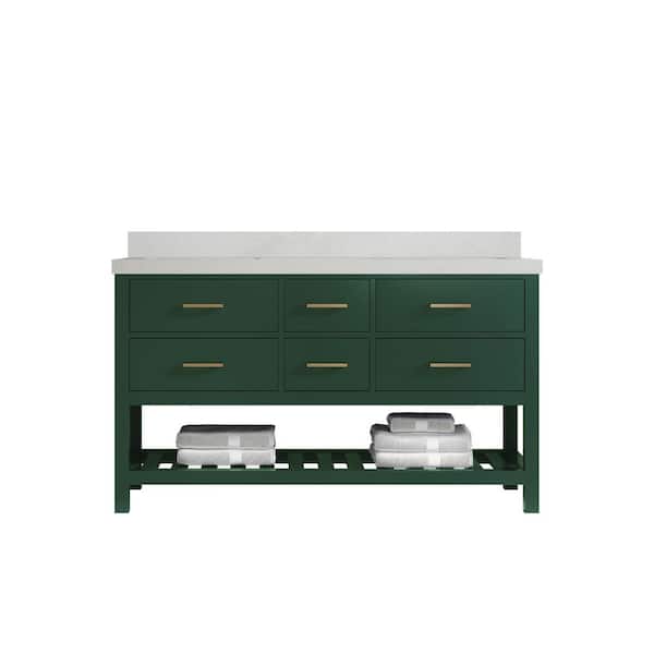 Willow Collections Parker 60 in. W x 22 in. D x 36 in. H Double Sink Bath Vanity in Lafayette Green with 2 in. Carrara Quartz Top