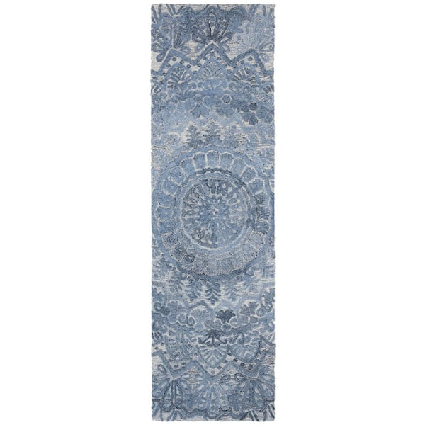 Marquee 2 ft. x 10 ft. Blue/Ivory Oriental Runner Rug