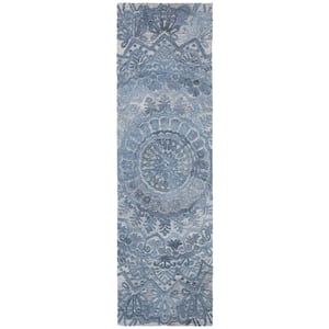 Marquee Blue/Ivory 2 ft. x 6 ft. Floral Oriental Runner Rug