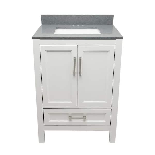 Ella Nevado 25 in. W x 19 in. D x 36 in. H Bathroom Vanity in White with Quartz Stone Vanity Top Sink in Galaxy Gray