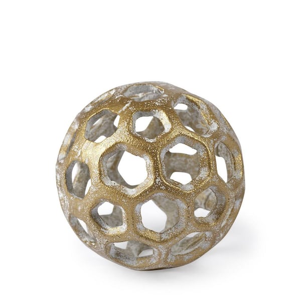HomeRoots 3 in. Gold Petite Gold Metal Hollow Orb Sculpture