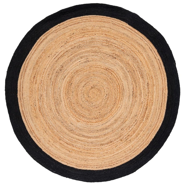 SAFAVIEH Natural Fiber Beige/Black 6 ft. x 6 ft. Woven Border Round Area Rug
