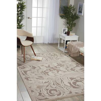 Graphic Illusions Grey/Camel 2 ft. x 8 ft. Floral Contemporary Runner Rug