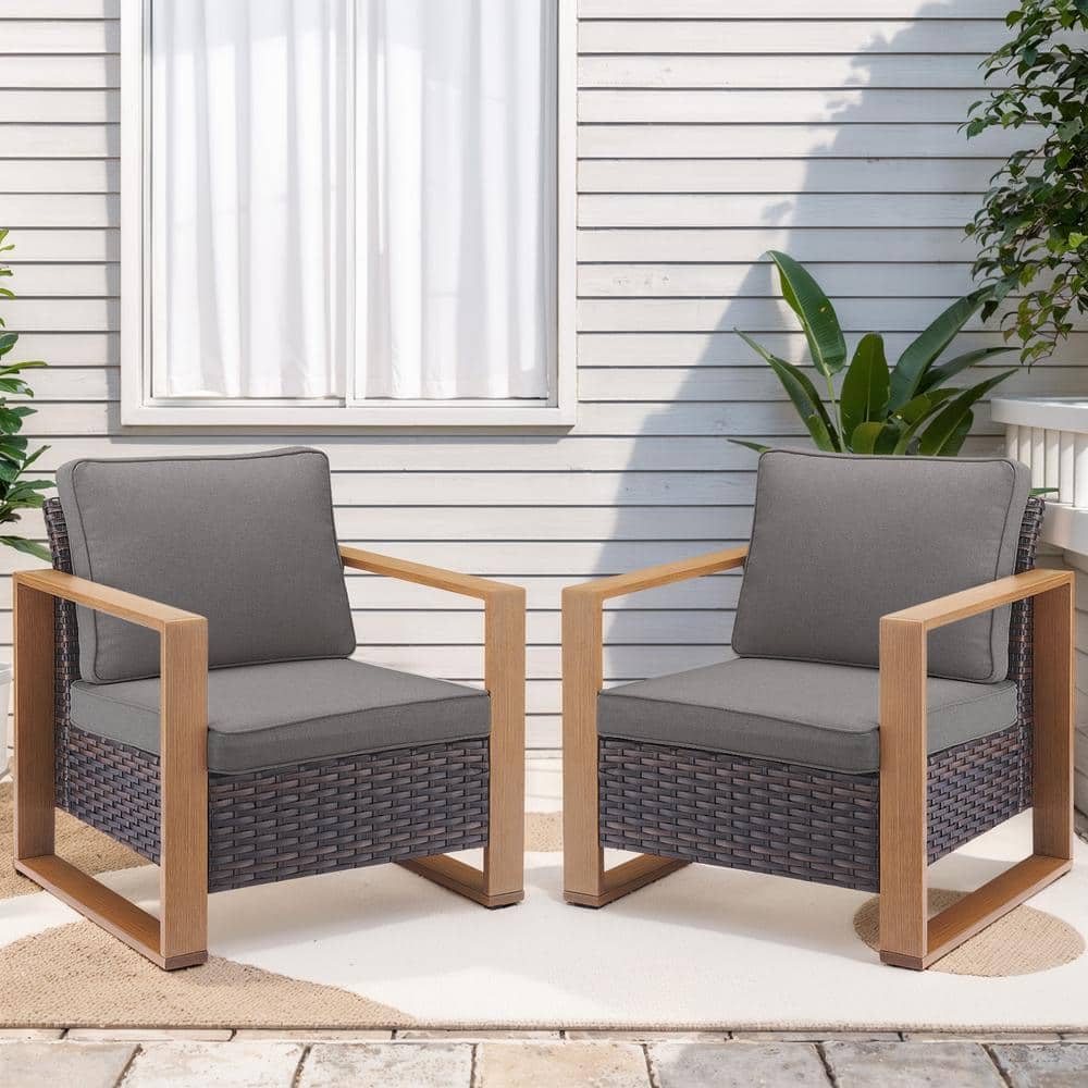 MetalWood Metal and Brown Wicker Outdoor Lounge Chair with Olefin Gray Cushions (2-Pack) price history on PriceWatchPro