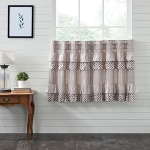 Florette Ruffled 36 in. W x 36 in. L French Country Light Filtering Tier Window Panel in Taupe Coffee Mauve Red Pair