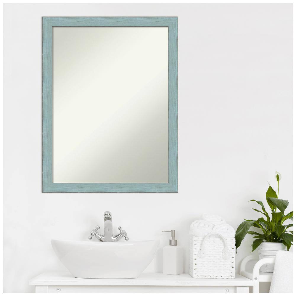 Sky Blue Rustic Wood Framed Bathroom Vanity Mirror