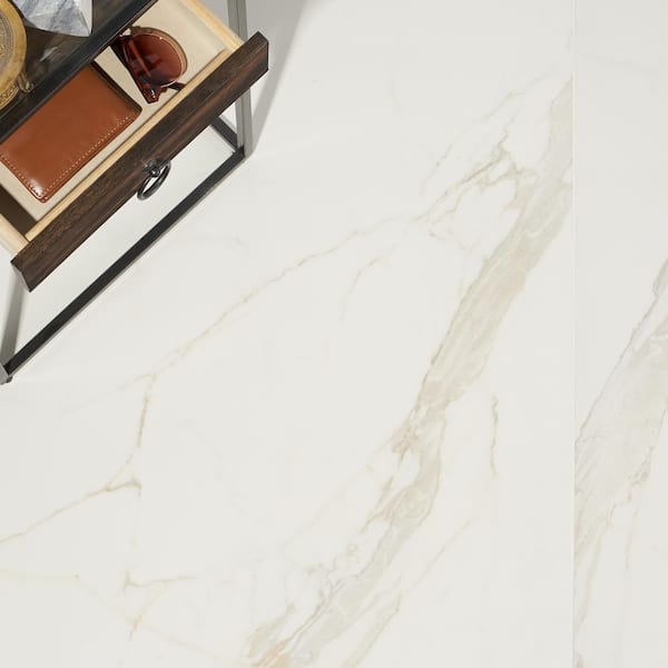 Stazzema Calacatta 32 in. x 32 in. x 10mm Polished Porcelain Floor and Wall Tile (2 pieces / 13.77 sq. ft. / box)