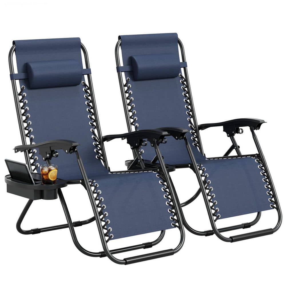 Portable Backyard Lounge Chairs Set of 2, Zero Gravity Portable Camping Chair with Cup Holder and Headrest - Blue price history on PriceWatchPro