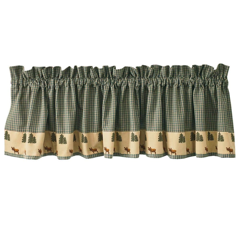 Green and Tan Cotton Cabin Valance with Moose and Trees