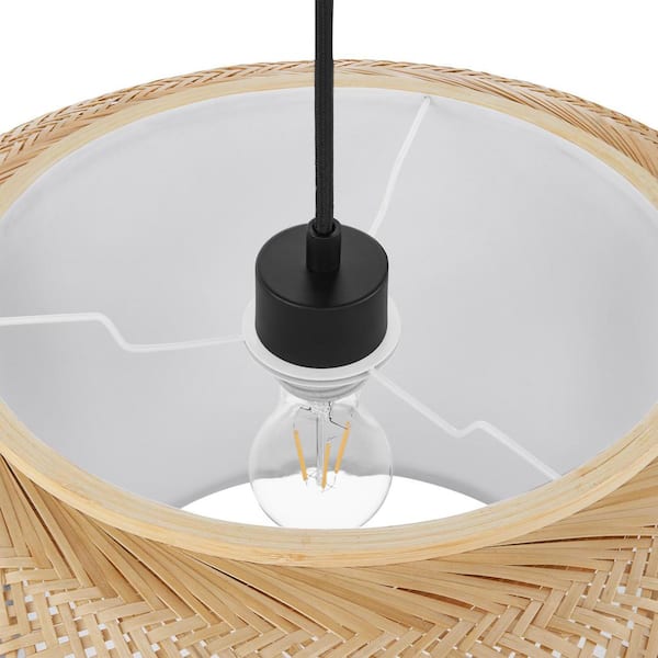 Hampton Bay Bayneswood 60-Watt 1-Light Natural Cane Pendant With