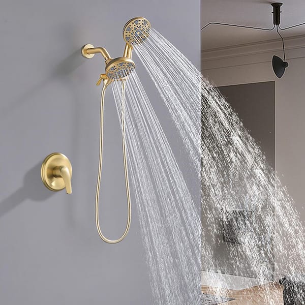 6-Spray Pattern 4.72 in Dual Shower Head and Handheld Shower Head with Single Handle in Brushed Gold