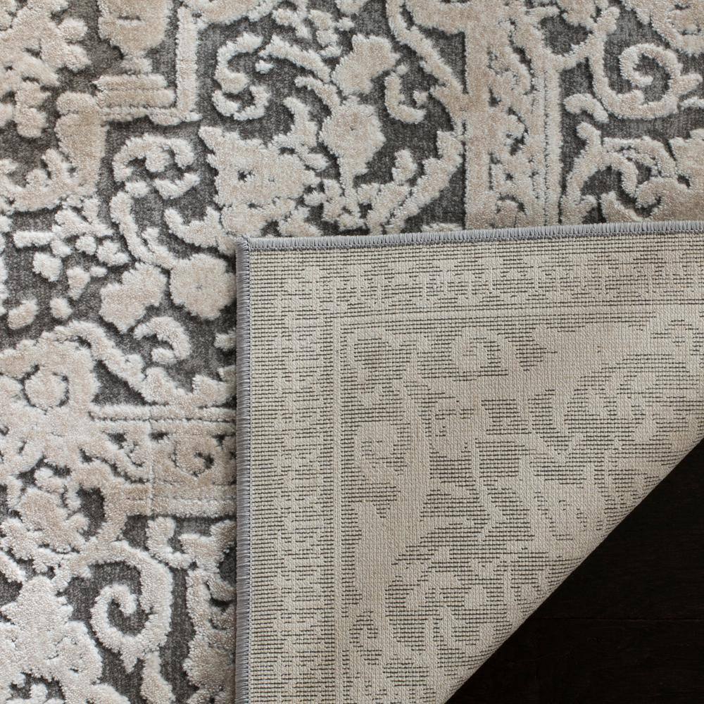Round Dark Grey and Cream Synthetic Floral Area Rug