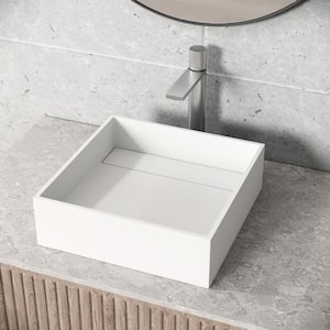 Montauk Modern White Matte Stone 15 in. L x 15 in. W x 5 in. H Square Vessel Bathroom Sink