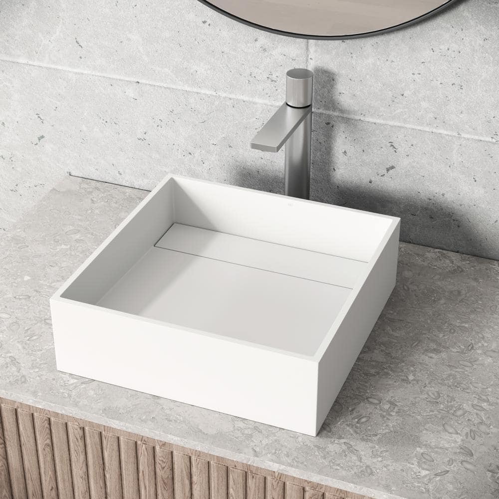 Bryant 15" Square Matte Stone Vessel Bathroom Sink