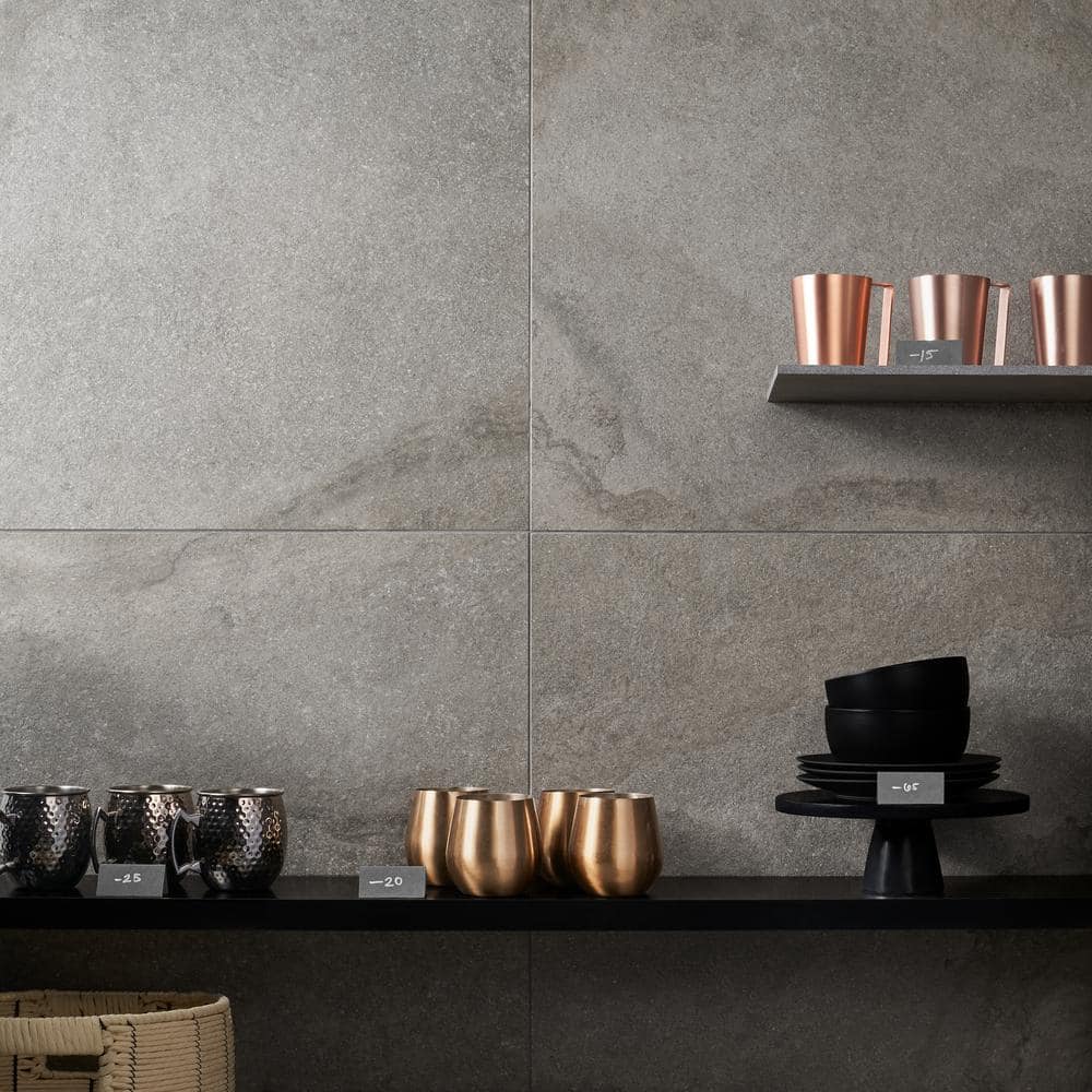 District 24" x 24" Matte Gray Porcelain Floor and Wall Tile