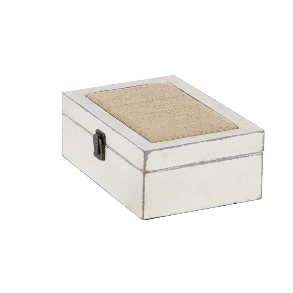White and Burlap Rectangular Wood Lidded Box Set