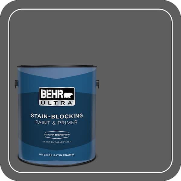 BEHR ULTRA 1 gal. #N520-6 Asphalt Gray Extra Durable Satin Enamel Interior Paint & Primer