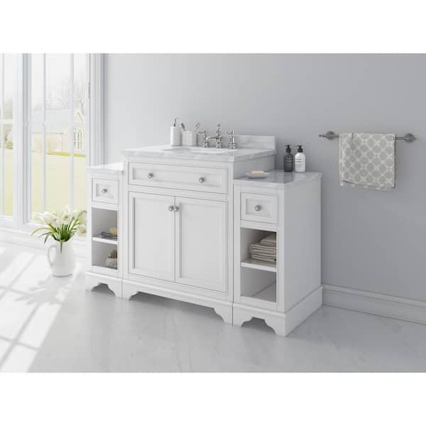 Home Decorators Collection Mornington 54 in. W x 21 in. D x 38 in. H Single Bath Vanity in White with Marble Vanity Top in White with White Sink
