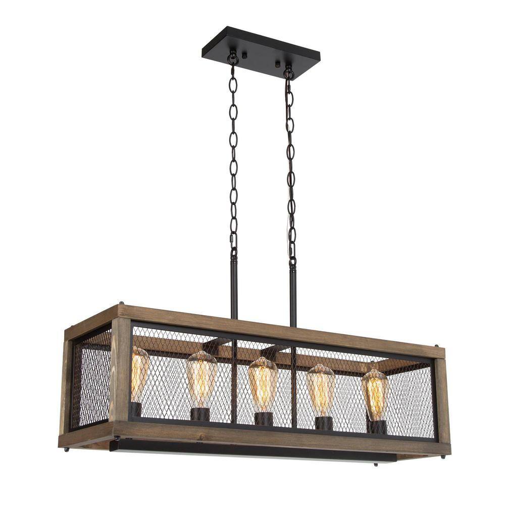 Farmhouse 5-Light Black Island Rectangle Cage Chandelier for Living Room Kitchen with No Bulb Included price history on PriceWatchPro