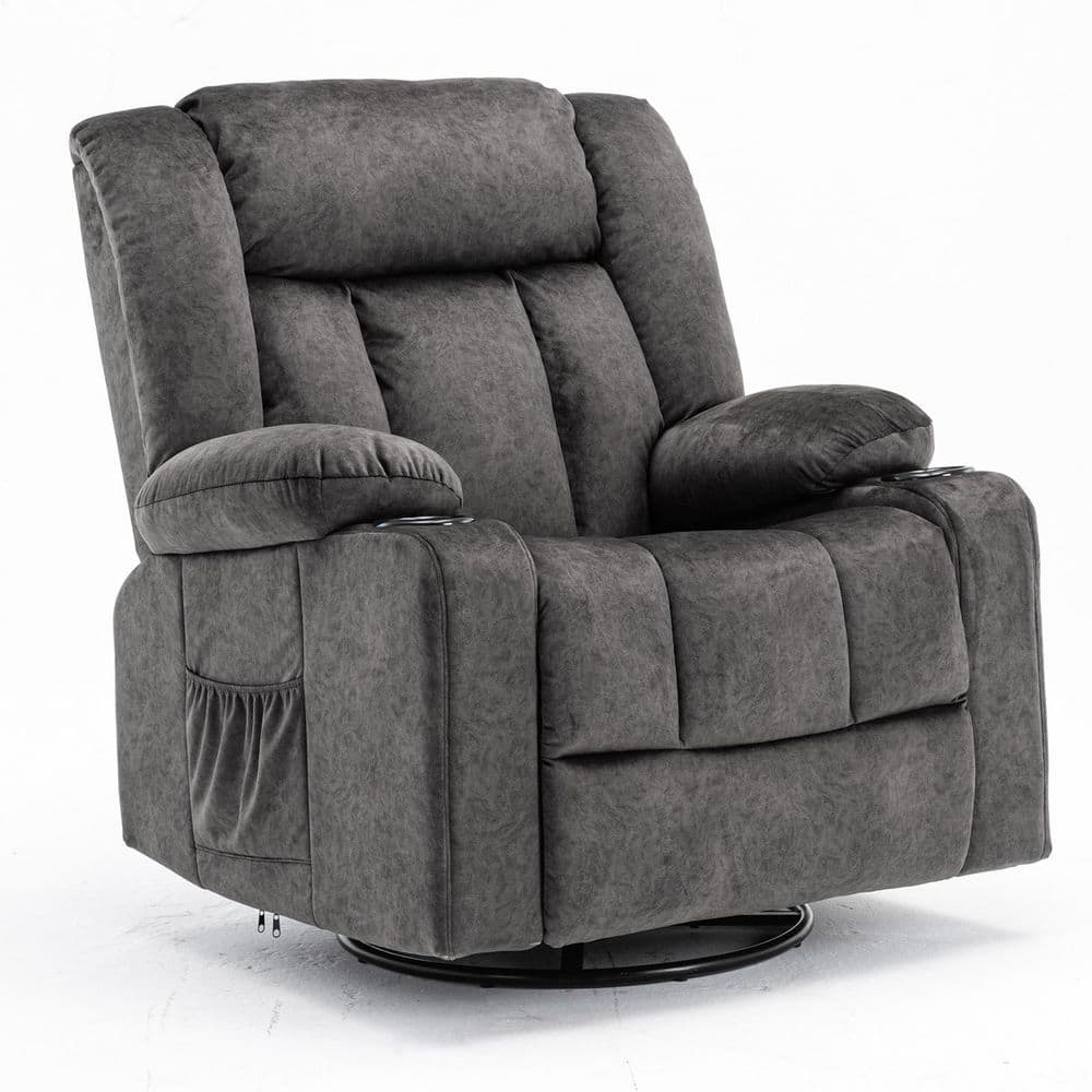 Lucklife Gray Recliner Chair Massage Rocker with Heated Swivel Lazy Boy