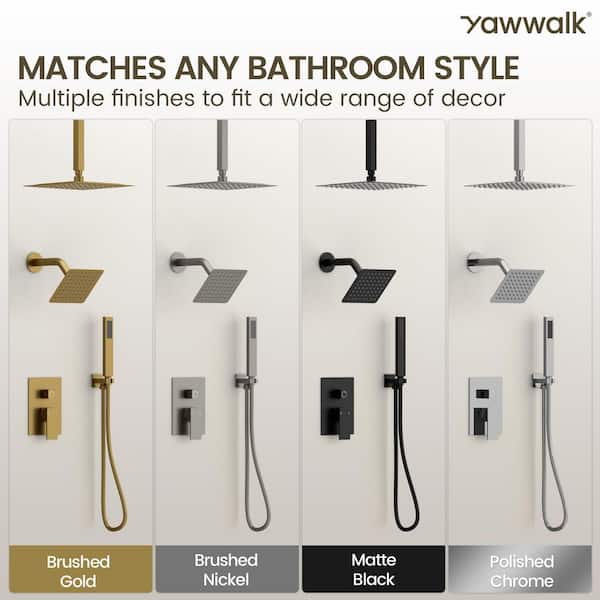 YAWWALK 3-Spray Ceiling Mount 10 and 6 in. Dual Shower Head and