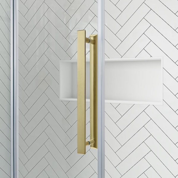 Waverly 58 1/2 in. - 60 in. W x 75.98 in. H Sliding Frameless Shower Door in Brushed Gold with Clear Glass