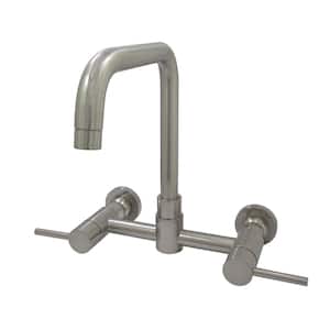 Modern 2-Handle Wall-Mount Standard Kitchen Faucet in Brushed Nickel