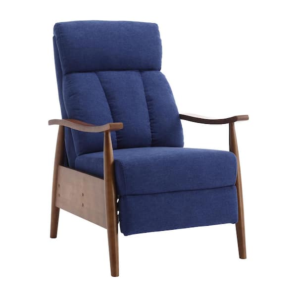 Tenleaf Brown Wood Outdoor Chaise Lounge with Blue Cushions
