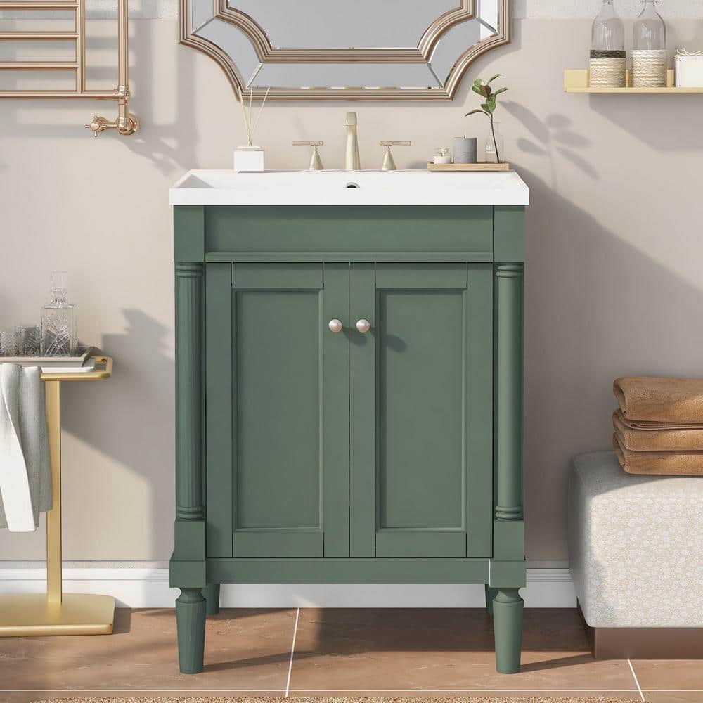 24 in. W x 18 in. D x 34 in. H Freestanding Bath Vanity in Green with White