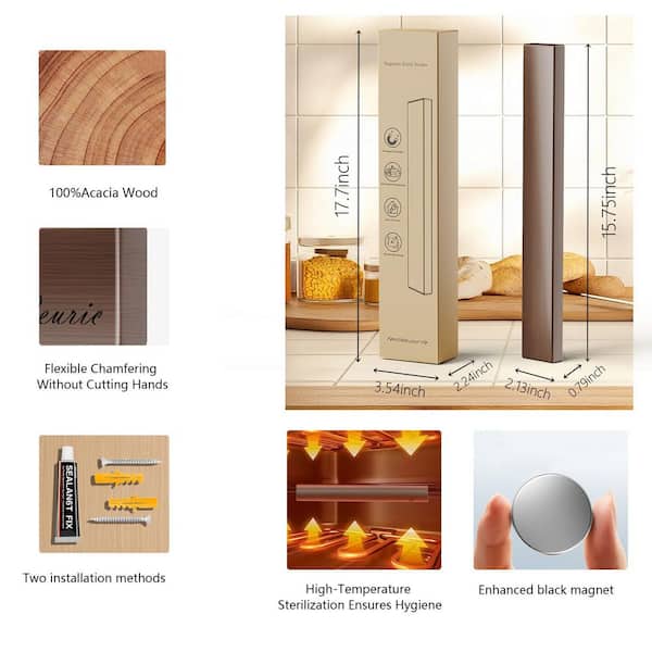 Magnetic 16in Acacia Wood Knife Holder Wall Mount Knife Storage Strip with Heavy Duty Magnet for Kitchen Organization