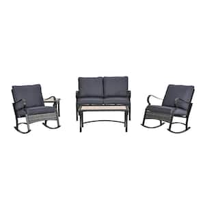 5 of Pieces Metal Patio Conversation Set with Black Cushions