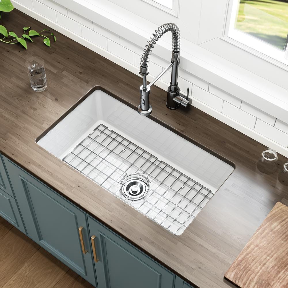 White Fireclay 32 in. Single Bowl Drop-In Kitchen Sink