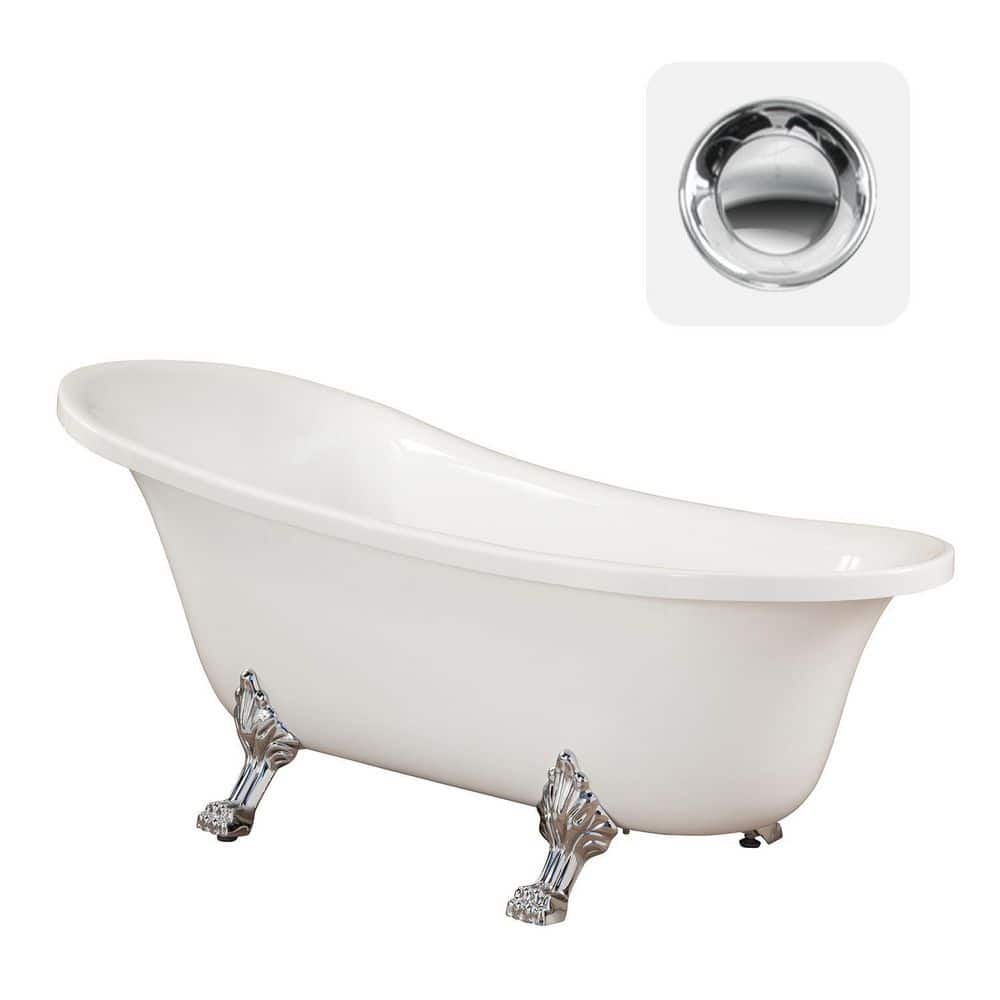 Geneva 69'' White Acrylic Clawfoot Soaking Bathtub